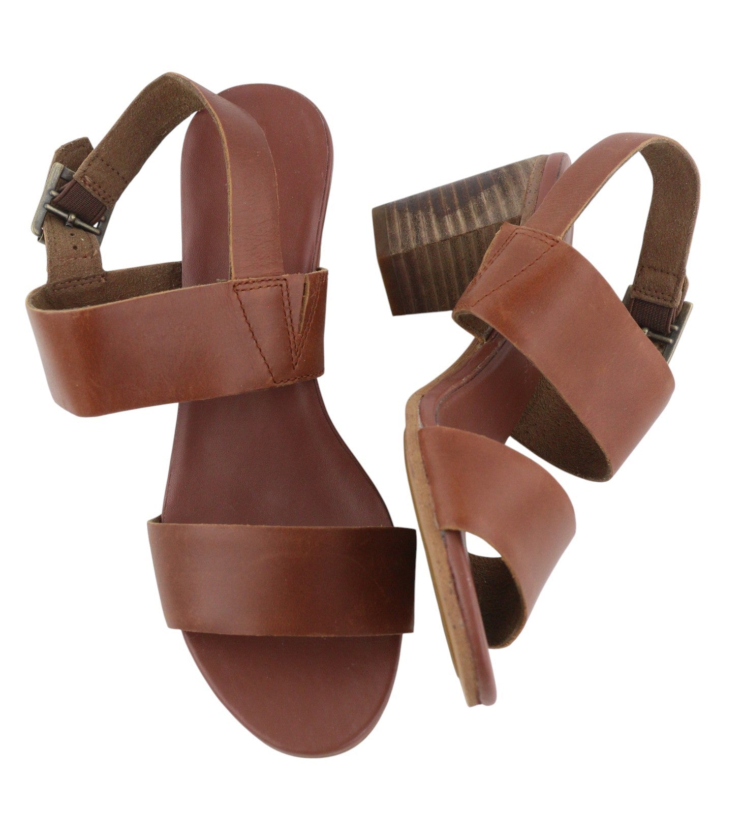 TIMBERLAND A1B7X Women Sandals EU36/37 Brown Leather Heeled Buckle Closure