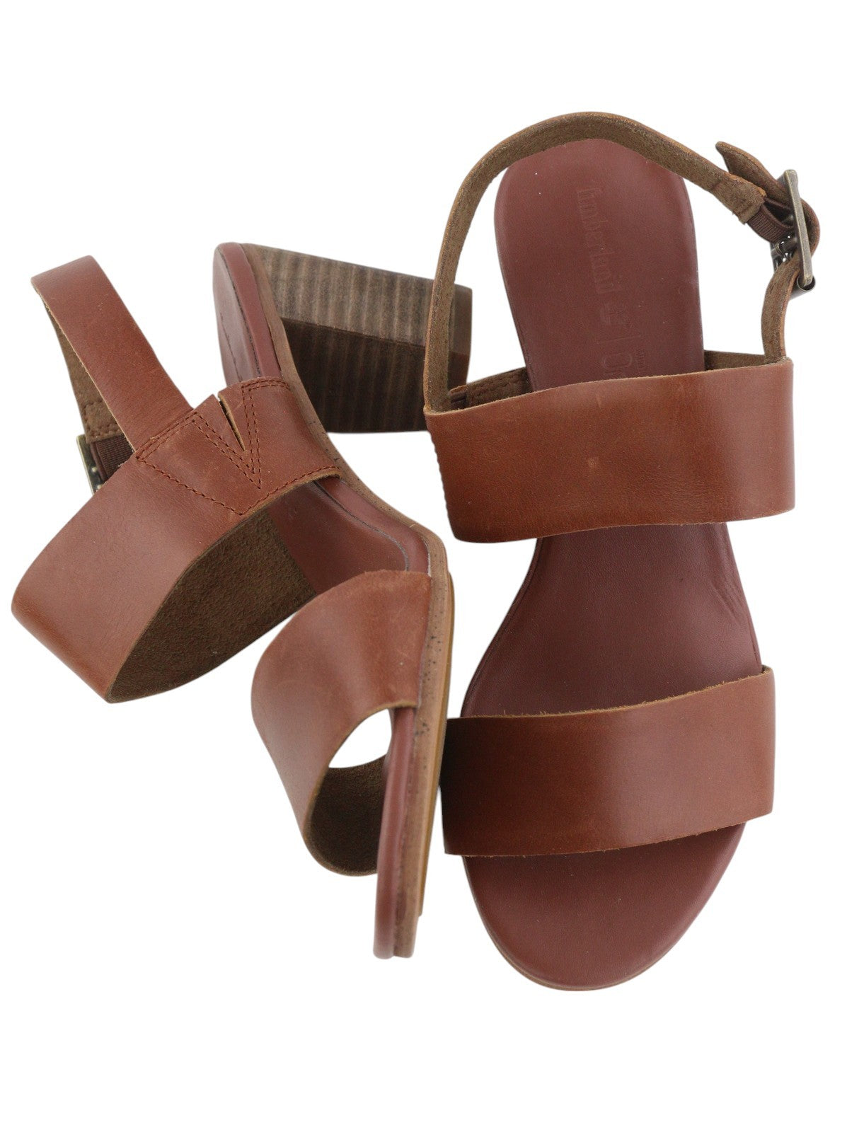TIMBERLAND A1B7X Women Sandals EU36/37 Brown Leather Heeled Buckle Closure