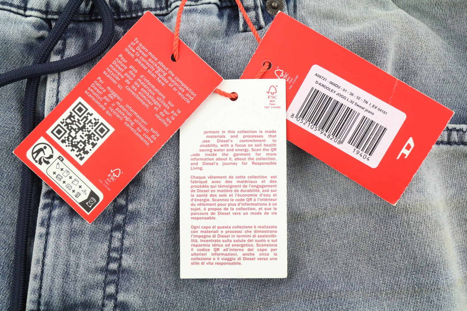 DIESEL D-Krooley Jogg 068DU vyriški džinsai W36/L32 su raišteliu juosmenyje, mėlyni, rekomenduojama kaina – 295 € 