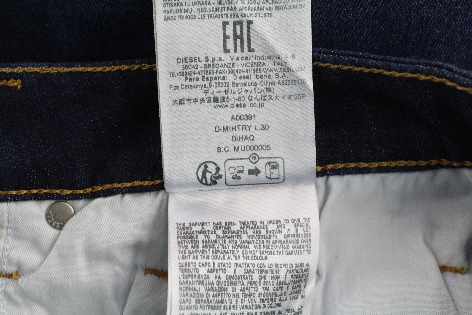 DIESEL D-Mihtry 0IHAQ vyriški džinsai W36/L30 įprasto kirpimo, tiesios kojos, skalbtos mėlynos spalvos 