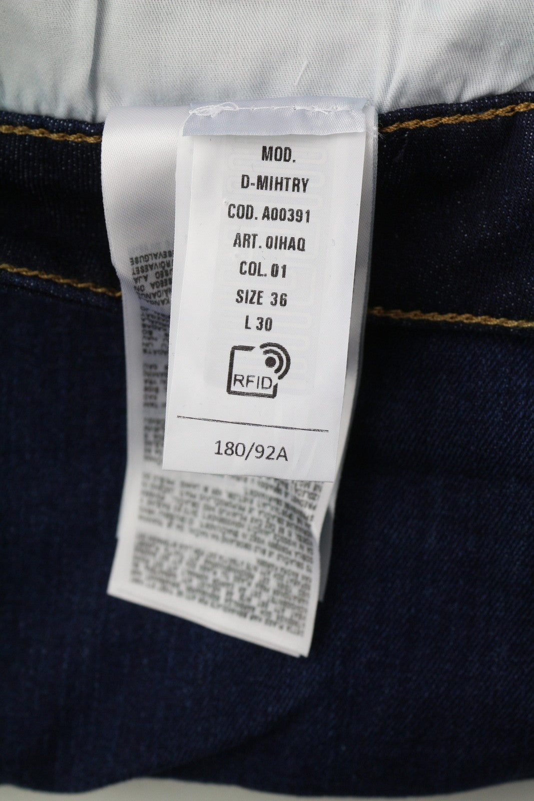 DIESEL D-Mihtry 0IHAQ vyriški džinsai W36/L30 įprasto kirpimo, tiesios kojos, skalbtos mėlynos spalvos 