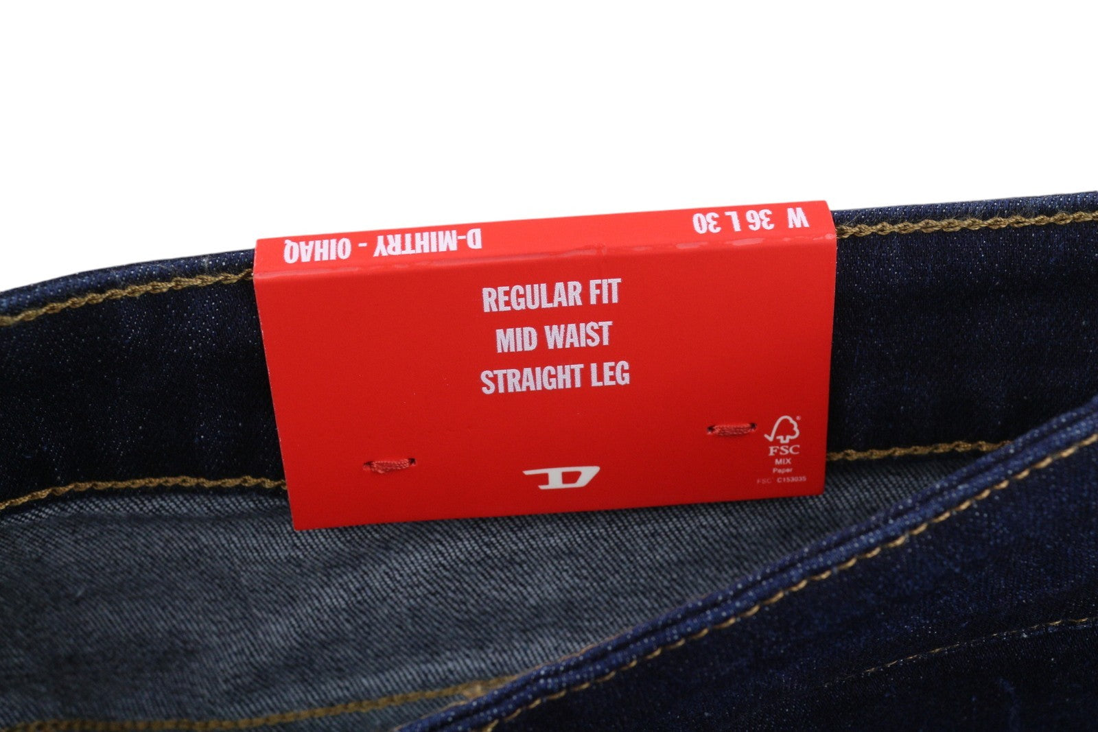 DIESEL D-Mihtry 0IHAQ vyriški džinsai W36/L30 įprasto kirpimo, tiesios kojos, skalbtos mėlynos spalvos 