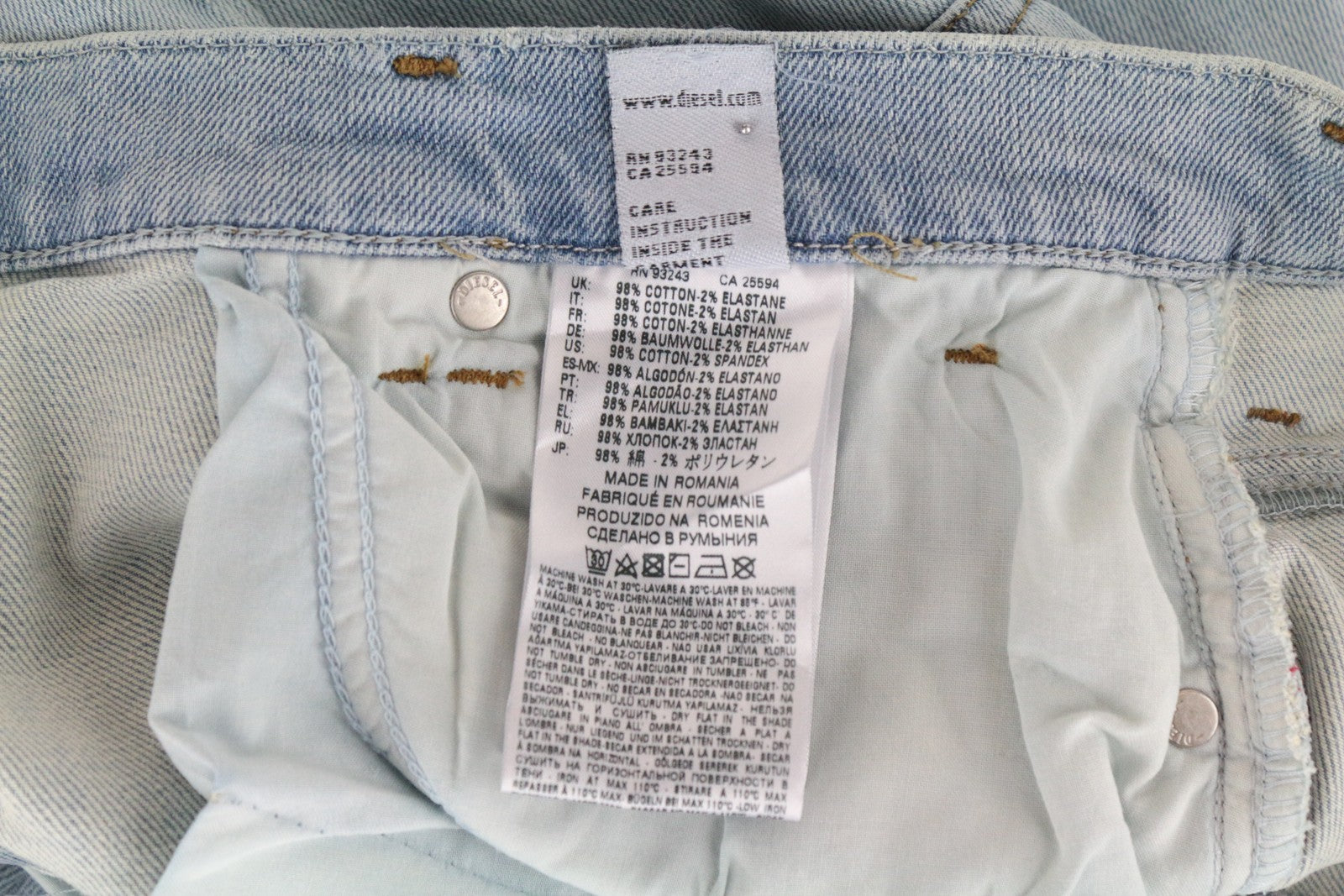 DIESEL Niclah 084RR moteriškos tiesios džinsinės kelnės W29/L32 aukštu juosmeniu, tamprios, mėlynos spalvos 