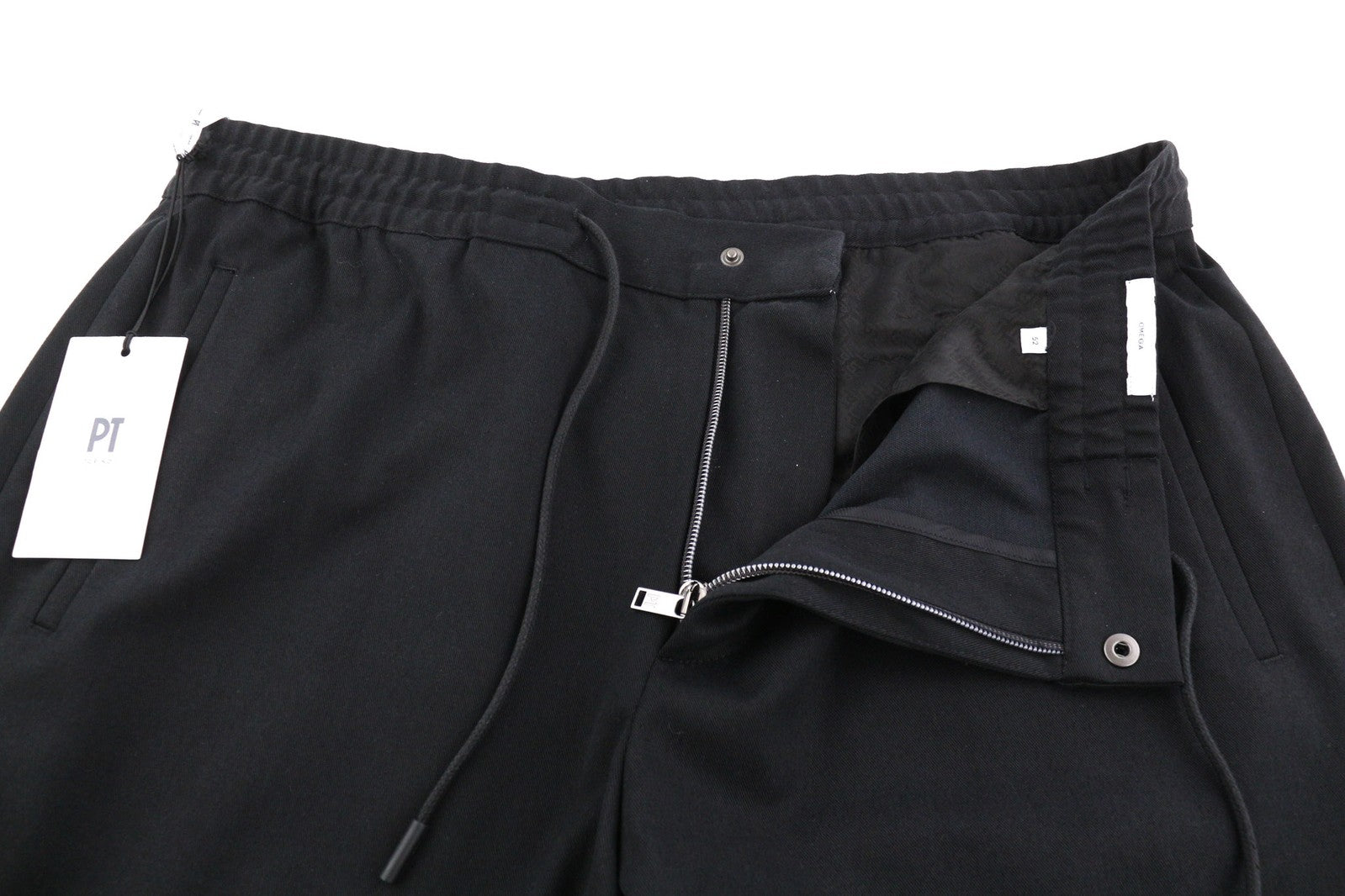 PT TORINO Omega vyriškos kelnės 52 W37 juodos, su tampria raišteliu juosmenyje, plonas užtrauktukas 