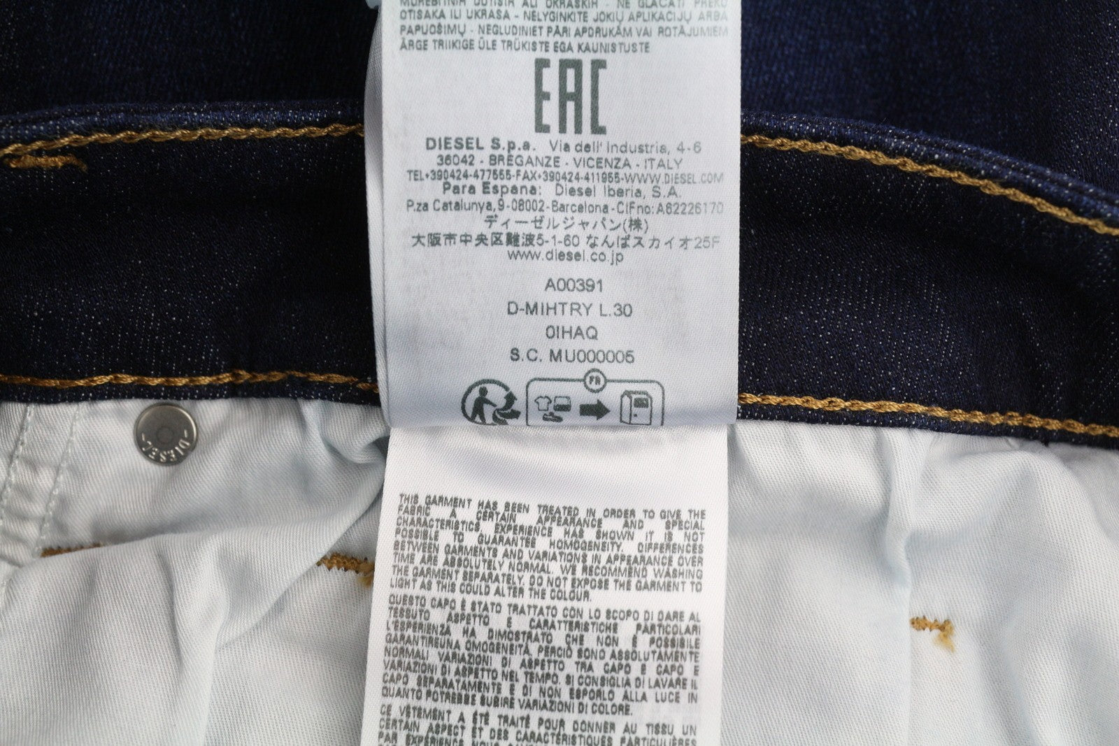 DIESEL D-Mihtry 0IHAQ vyriški džinsai W34/L30 įprasto kirpimo, tiesios kojos, skalbtos mėlynos spalvos 