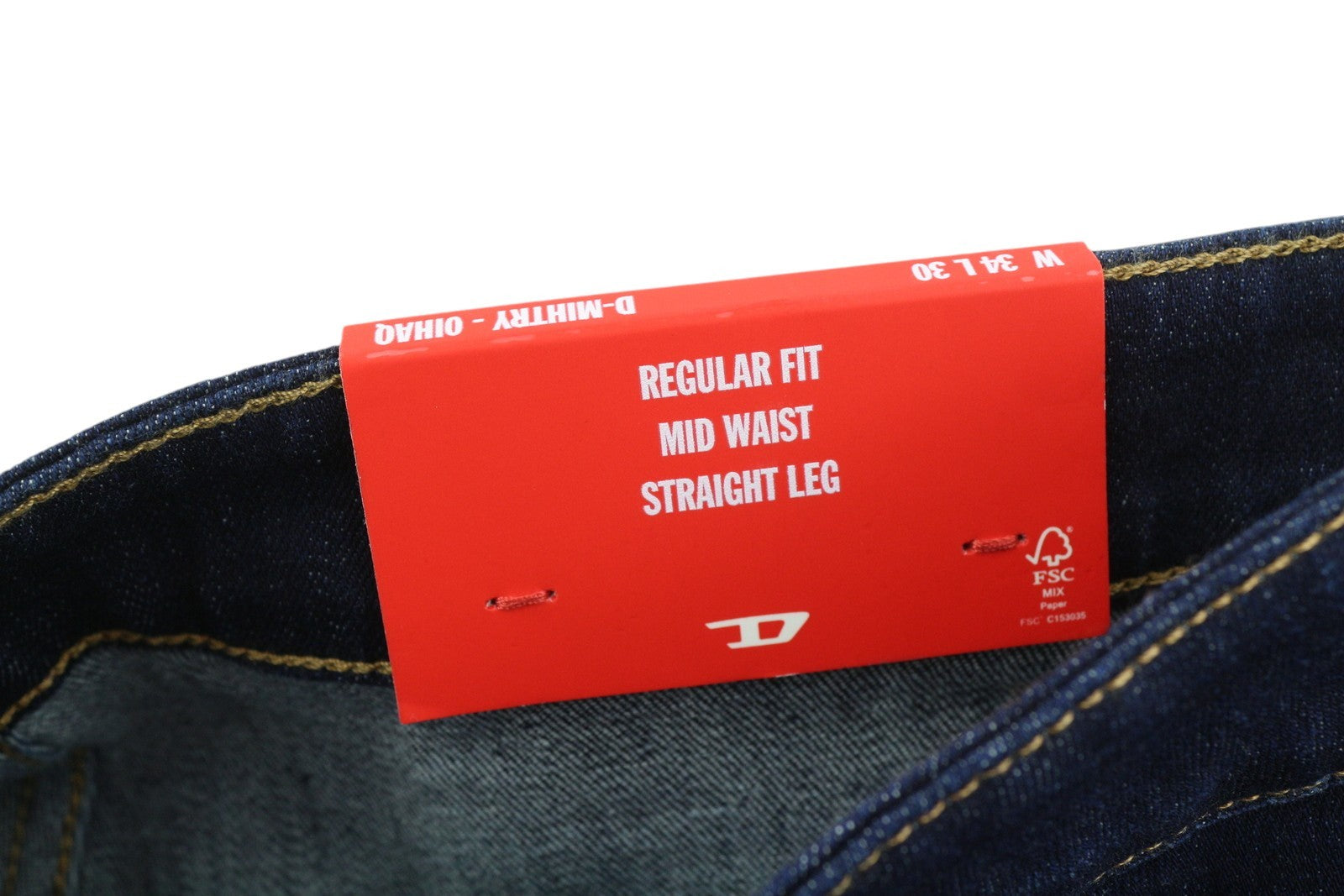 DIESEL D-Mihtry 0IHAQ vyriški džinsai W34/L30 įprasto kirpimo, tiesios kojos, skalbtos mėlynos spalvos 