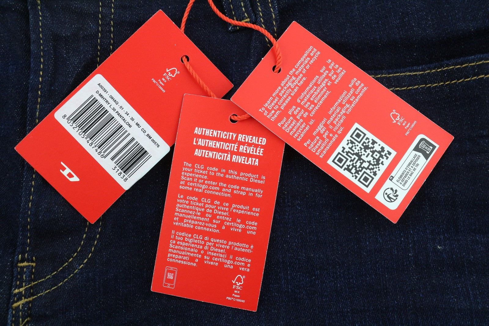 DIESEL D-Mihtry 0IHAQ vyriški džinsai W34/L30 įprasto kirpimo, tiesios kojos, skalbtos mėlynos spalvos 