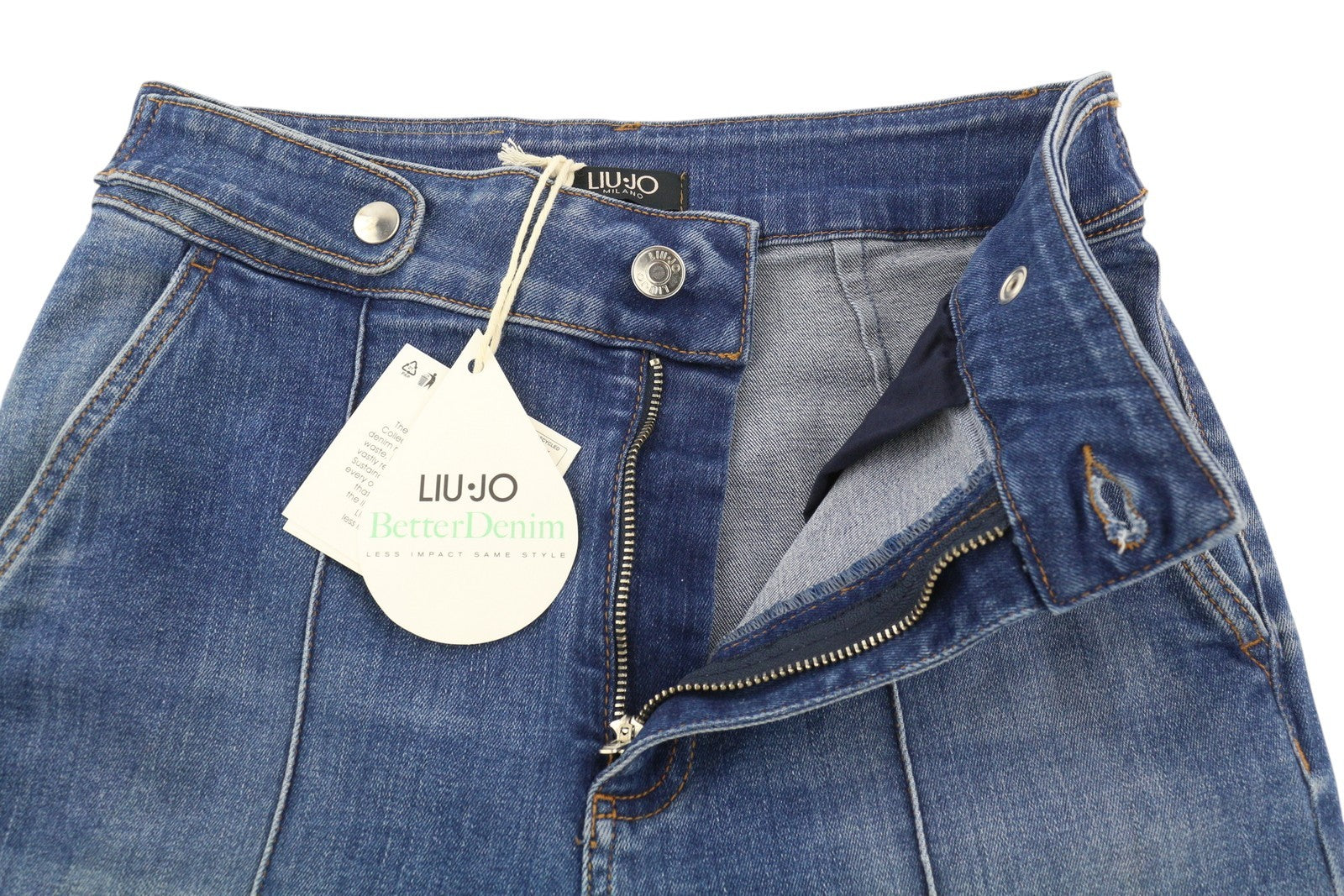 LIU JO Chino Rib moteriški džinsai W28 Regular Fit Denim su skalbta mėlyna užtrauktuku ir logotipu 
