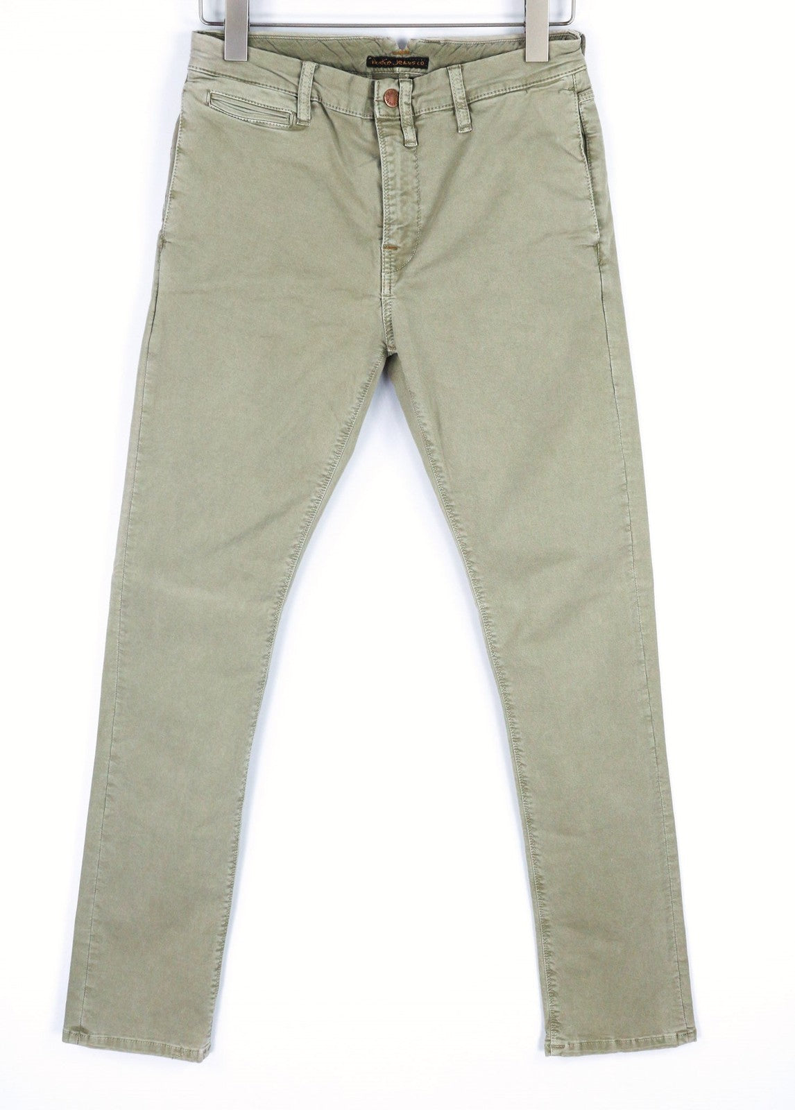 NUDIE JEANS Khaki Tight Men Jeans W30/L32 Organic Dusty Skinny Zipper Light Logo