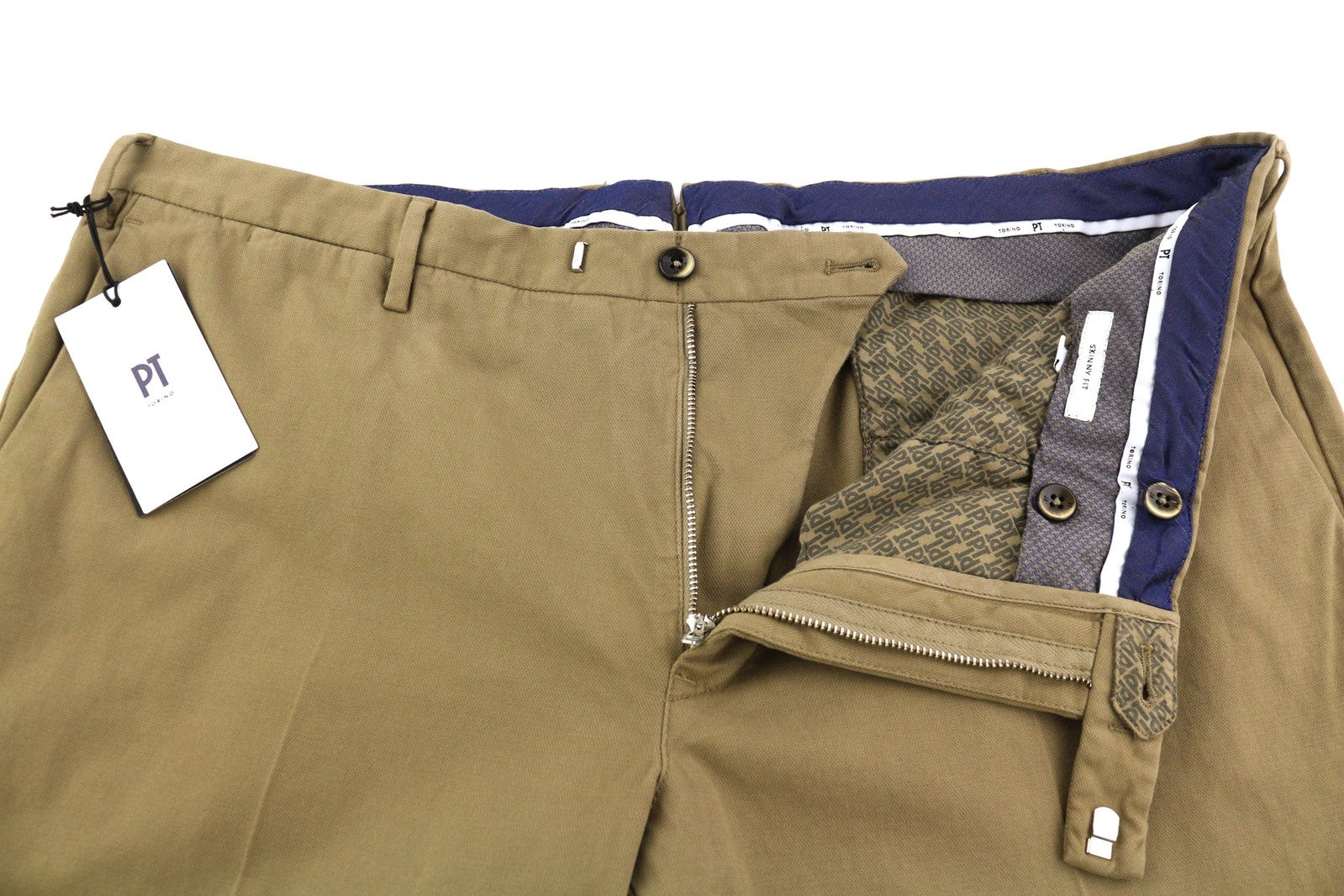 PT TORINO aptemptos vyriškos kelnės 58 W39 rudos chino spalvos su užtrauktukais ir kišenėmis, laisvalaikio stiliaus logotipu 