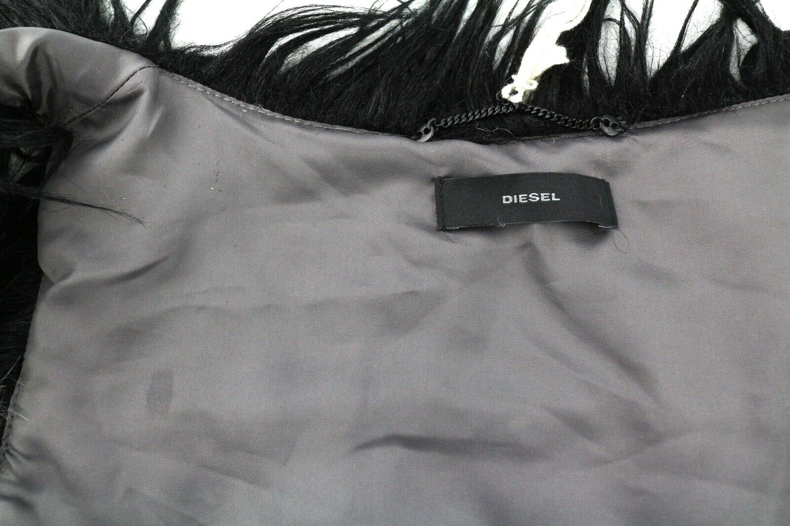 DIESEL L-Angus-A Women Waistcoat S Faux Fur Fluffy Striped Pockets Black & White