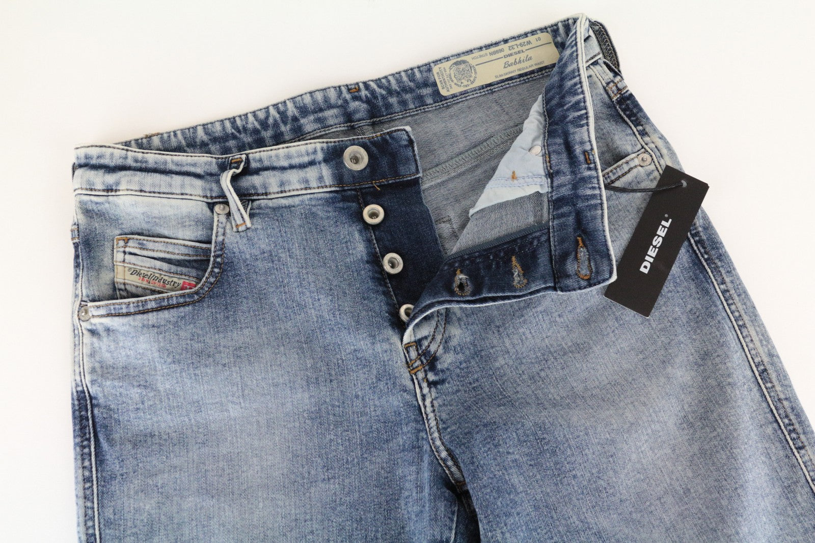 DIESEL Babhila 069BN moteriški aptempti džinsai W29/L32 mėlyni, ploni, tamprūs džinsai su sagomis 