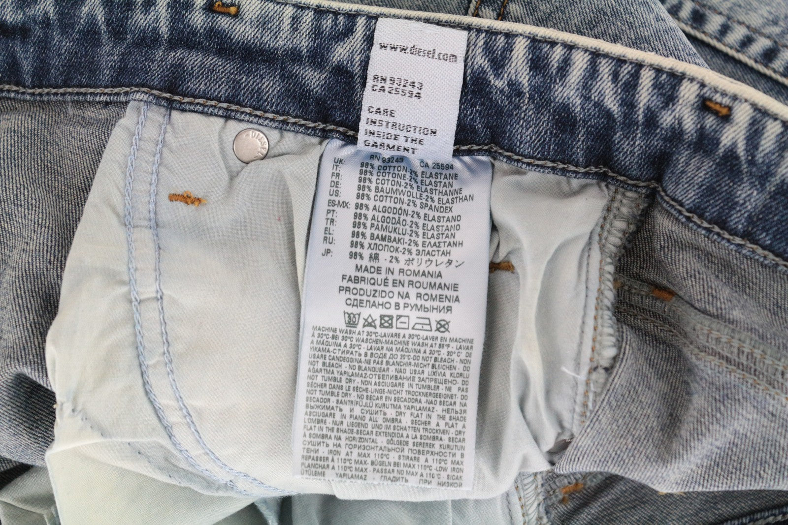 DIESEL Babhila 069BN moteriški aptempti džinsai W29/L32 mėlyni, ploni, tamprūs džinsai su sagomis 