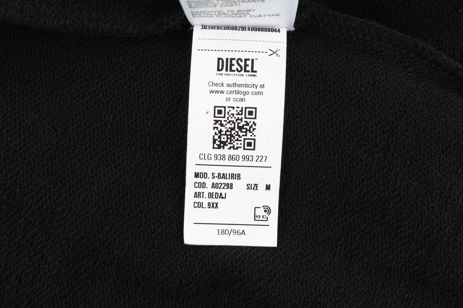 DIESEL S-Balirib vyriškas džemperis su gobtuvu, juodas, su kengūros kišene ir ilgomis rankovėmis, RRP175