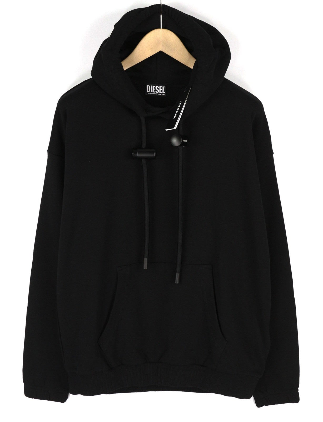 DIESEL S-Balirib vyriškas džemperis su gobtuvu, juodas, su kengūros kišene ir ilgomis rankovėmis, RRP175