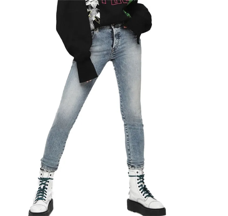 DIESEL Babhila 069BN moteriški aptempti džinsai W30/L32 mėlyni, ploni, tamprūs su sagomis