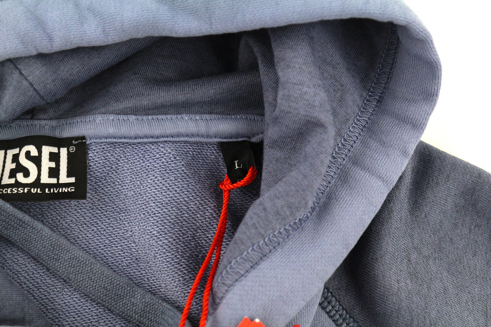 DIESEL S-Girlan-Hood vyriškas džemperis su gobtuvu L dydžio, mėlynas, megztinis su kengūros kišene ir gobtuvu. 