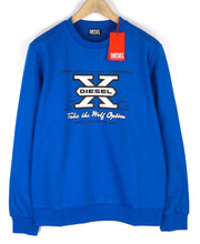 DIESEL S-Ginn-K25 vyriškas džemperis su apvalia kaklo iškirpte, mėlynas, L dydžio, su logotipu, rekomenduojama kaina – 175 € 