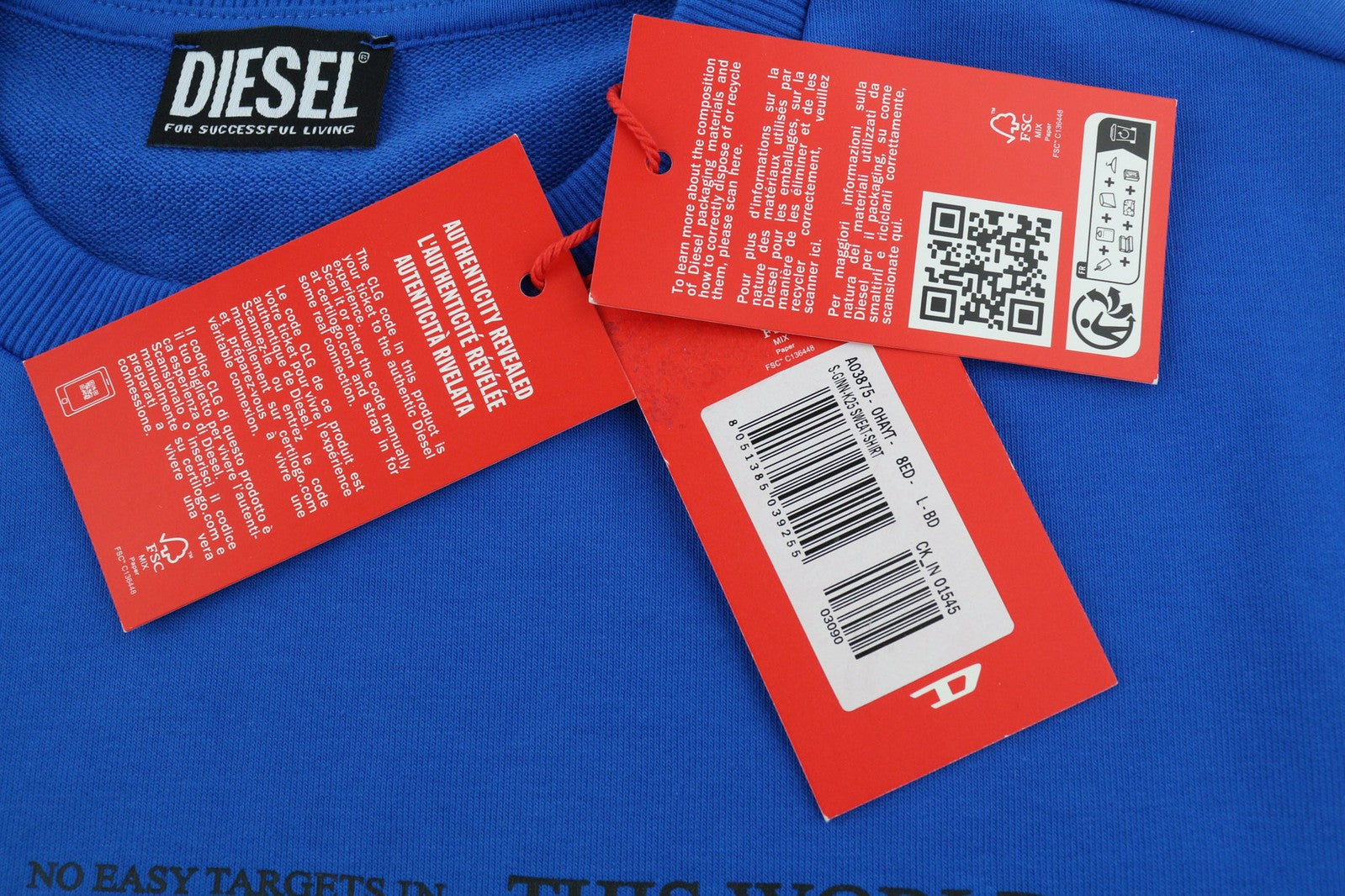 DIESEL S-Ginn-K25 vyriškas džemperis su apvalia kaklo iškirpte, mėlynas, L dydžio, su logotipu, rekomenduojama kaina – 175 € 