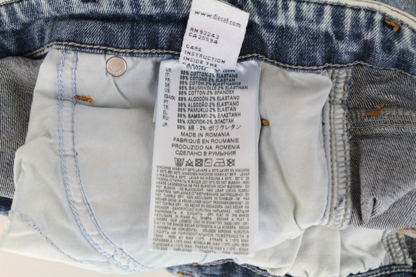 DIESEL Babhila 069BN moteriški aptempti džinsai W30/L32 išblukintos mėlynos spalvos ploni tamprūs džinsai su sagomis 