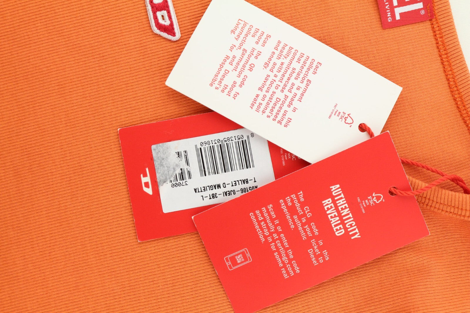 DIESEL T-Ballet-D moteriški marškinėliai L dydžio, oranžiniai, ilgomis rankovėmis, apvalios iškirptės, tamprūs, RRP 100 € 