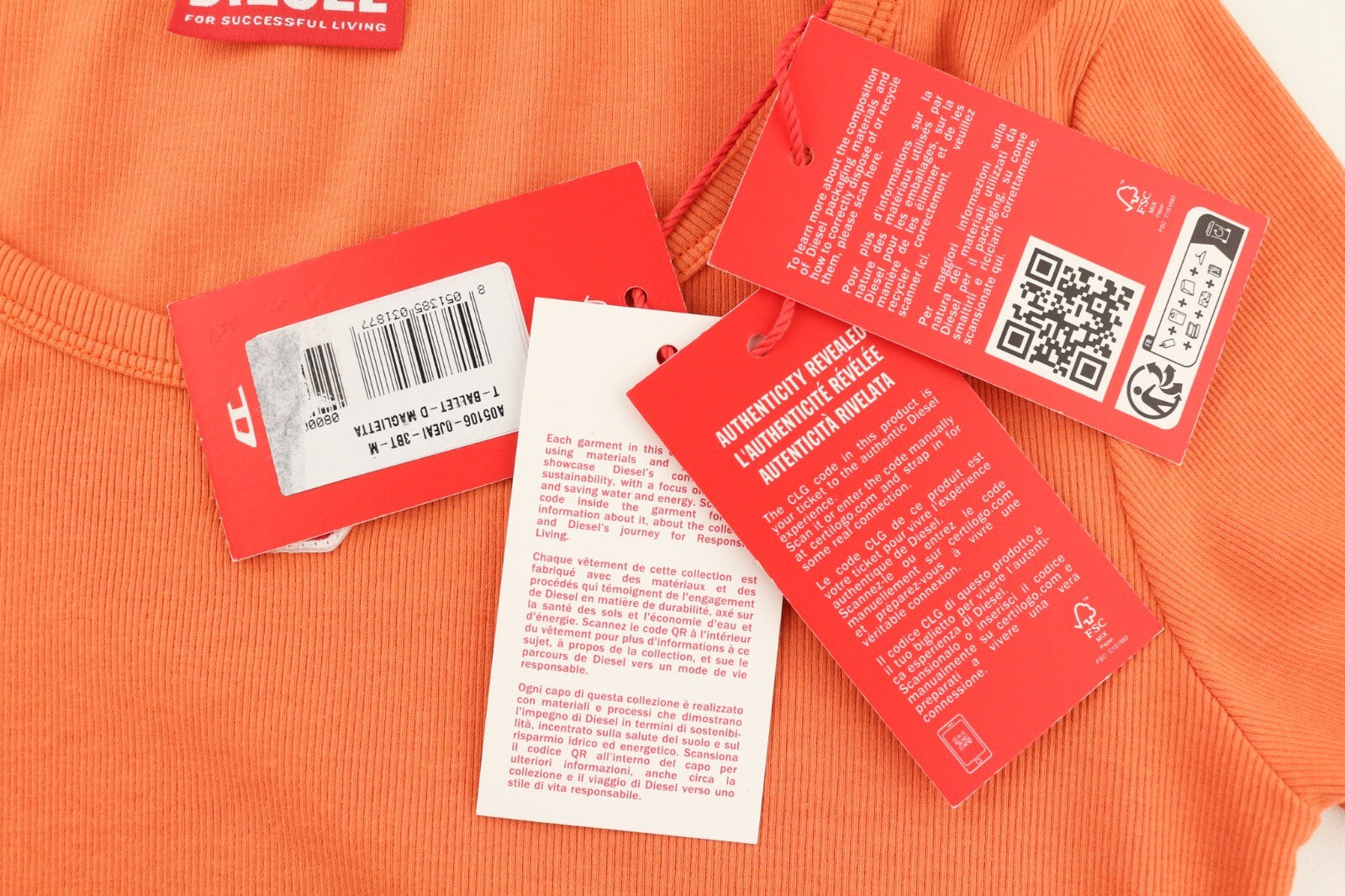 DIESEL T-Ballet-D moteriški marškinėliai M, oranžiniai, ilgomis rankovėmis, apvaliu kaklu, tamprūs