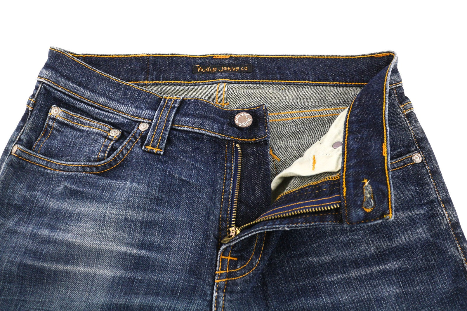 NUDIE Tube Kelly Men Jeans W28/L34 Midnight Blue Washed Zip Fly Slim Fit Dark