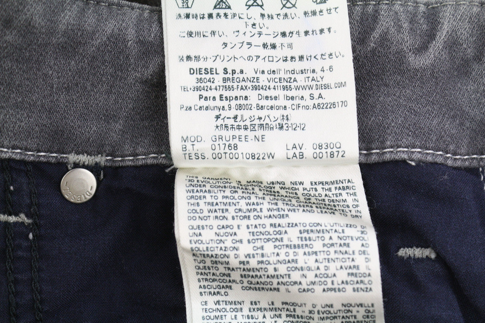 DIESEL Grupee-Ne 0830Q Women Jeans W23 Jogg Denim Sweat Skinny Fit Washed Grey