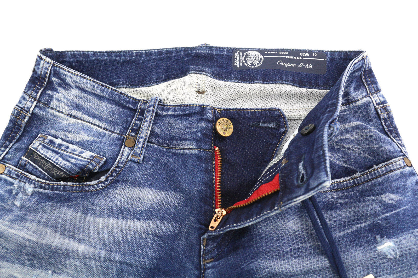 DIESEL Grupee-S-Ne 0685I Women Jeans W23 Jogg Washed Ripped Skinny Fit Blue