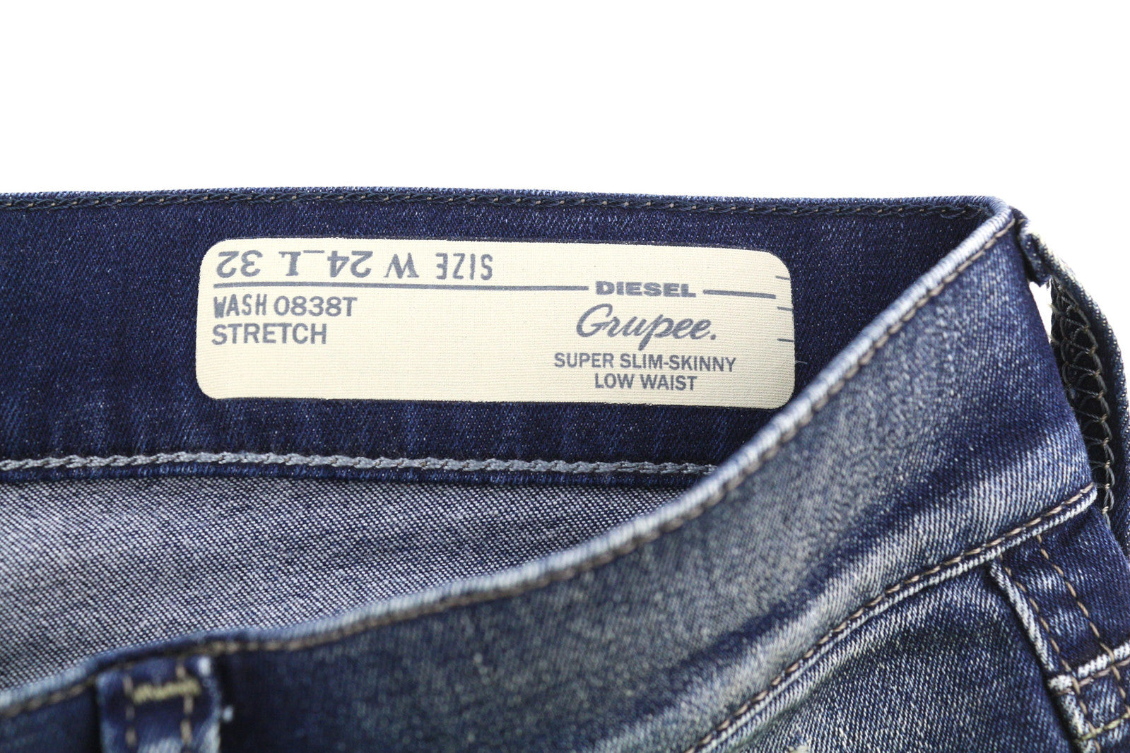 DIESEL Grupee 0838T Women Jeans W24/L32 Super Slim Skinny Low Waist Stretch