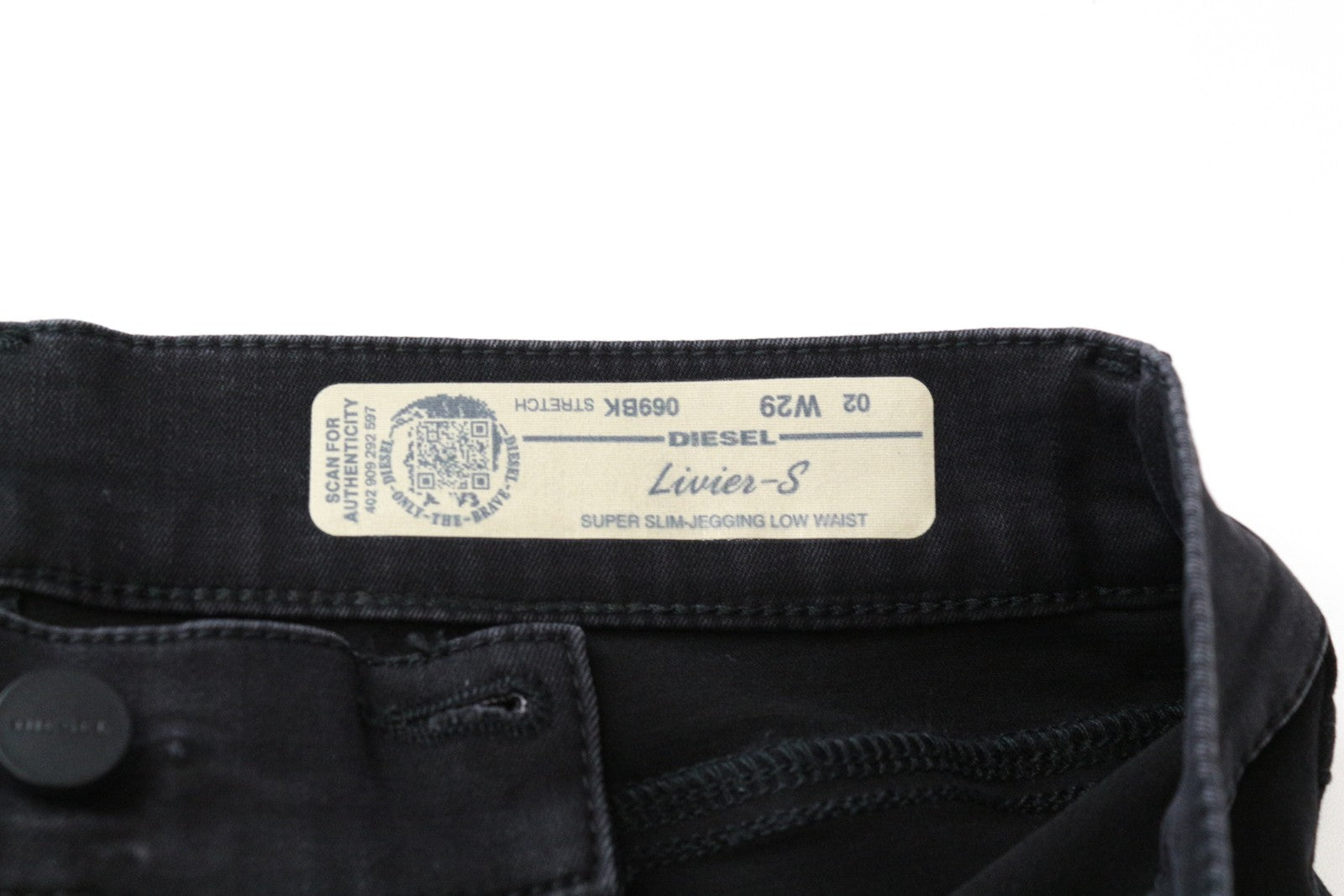 DIESEL Livier-S 069BK moteriškos džinsinės kelnės W29 žemu juosmeniu, pilkos, itin plonos 
