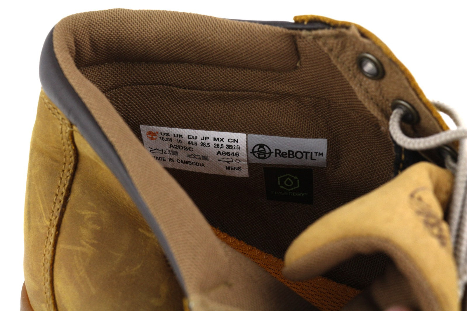 TIMBERLAND A2DSC vyriški batai, 43,5/44,5 cm, rudi, sendinto stiliaus, vandeniui atsparūs, medienos džiovinimo efektai.