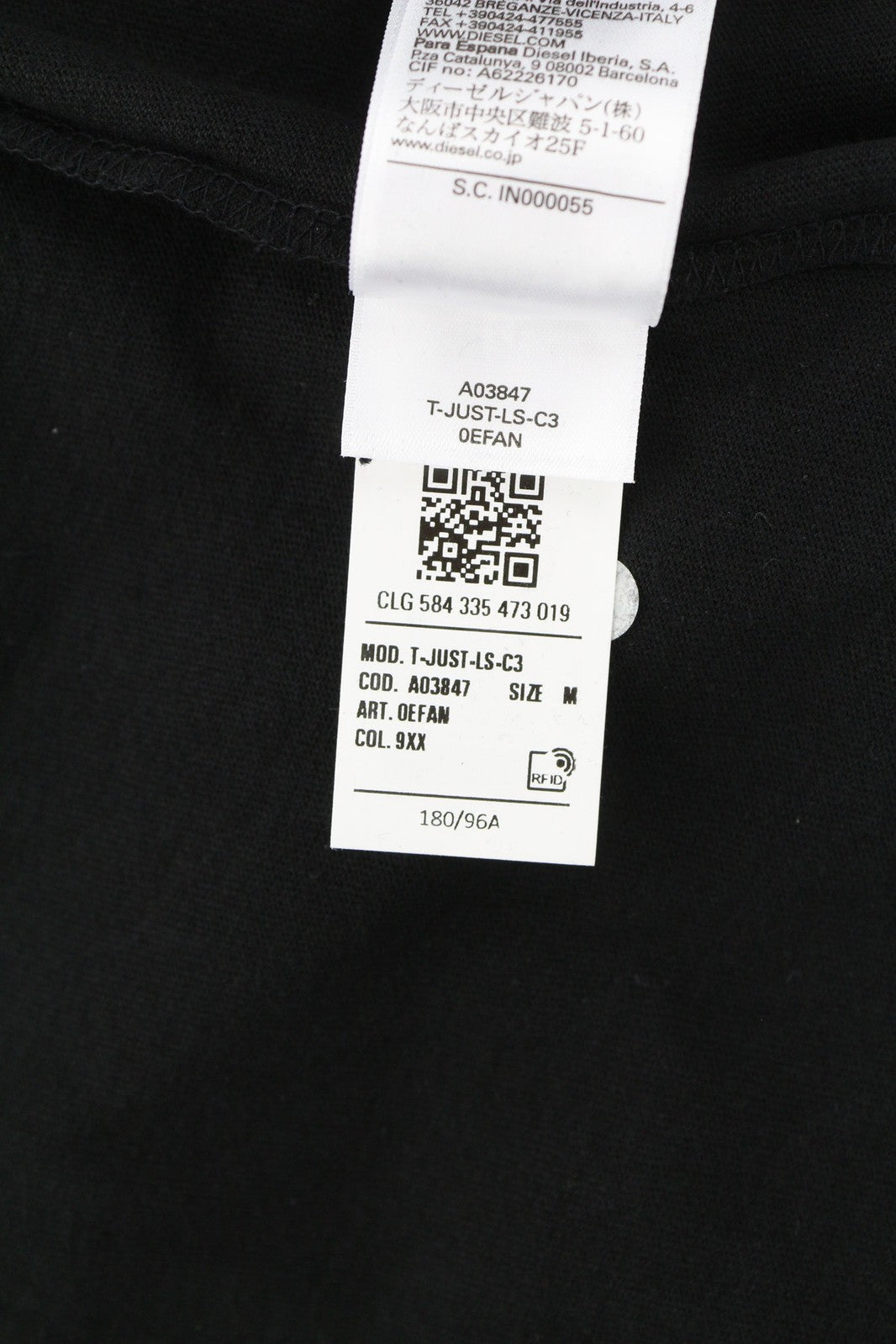 DIESEL T-Just-LS-C3 vyriškas džemperis M, juodas, megztinis apvalia kaklo iškirpte, ilgomis rankovėmis, logotipas 