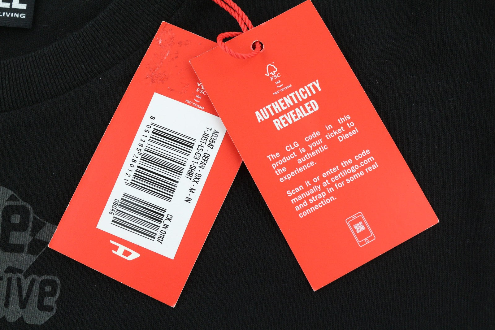 DIESEL T-Just-LS-C3 vyriškas džemperis M, juodas, megztinis apvalia kaklo iškirpte, ilgomis rankovėmis, logotipas 