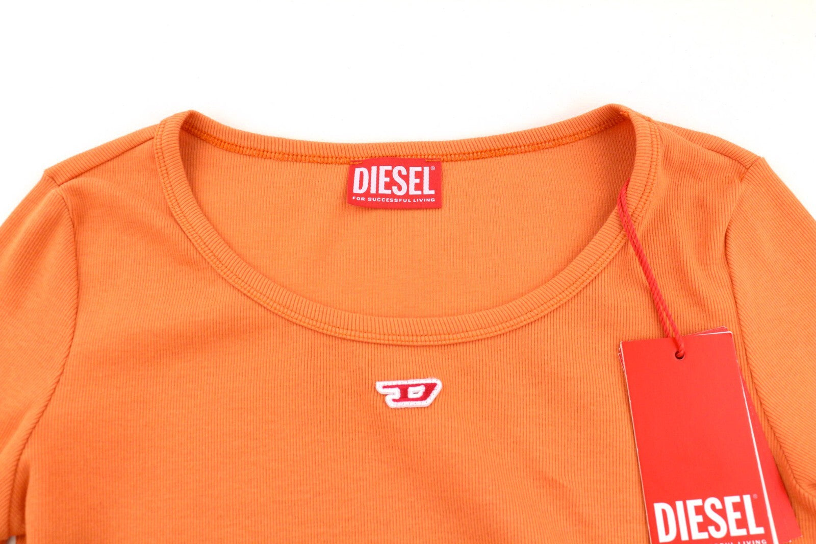 DIESEL T-Ballet-D moteriški marškinėliai S dydžio, oranžiniai, ilgomis rankovėmis, apvalios iškirptės, tamprūs, RRP 100 € 