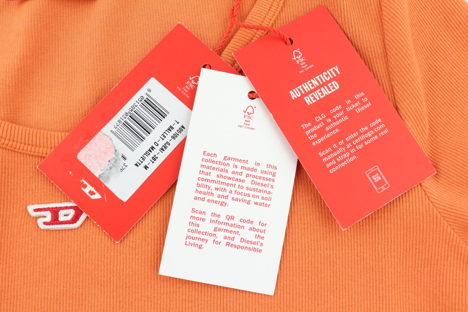 DIESEL T-Ballet-D moteriški marškinėliai M oranžiniai ilgomis rankovėmis apvaliu kaklu tamprūs drabužiai RRP 100 € 