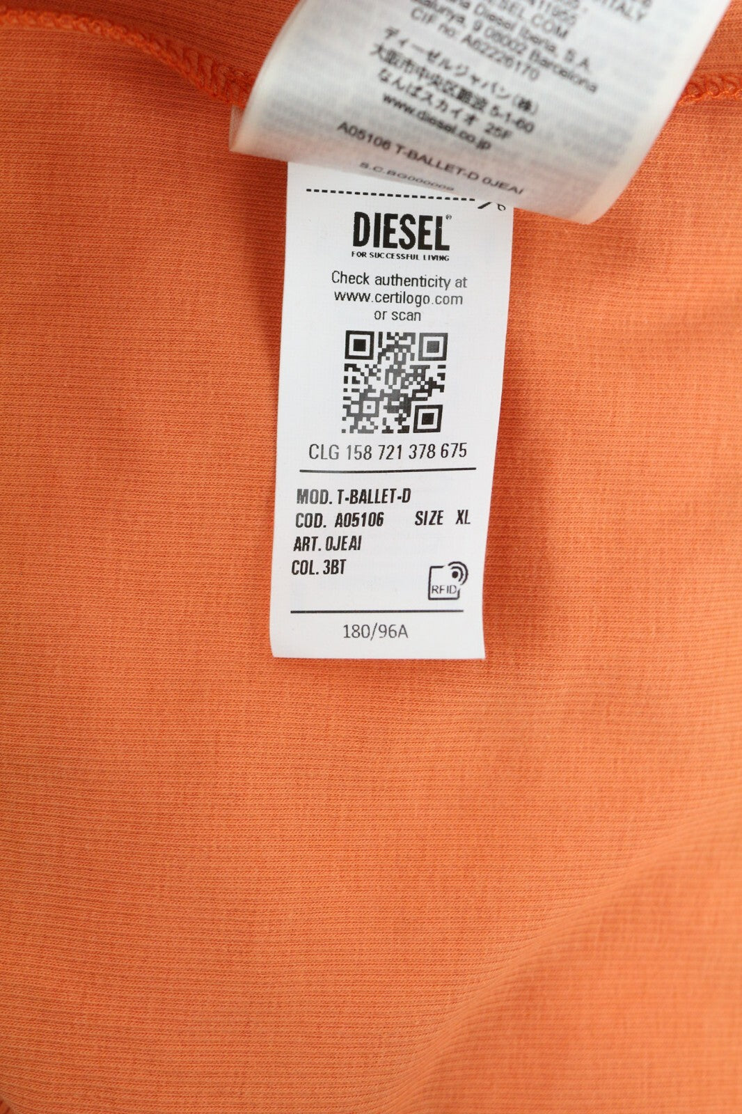 DIESEL T-Ballet-D moteriški marškinėliai, XL dydžio, oranžiniai, ilgomis rankovėmis, apvalios iškirptės, tamprūs, RRP 100 € 