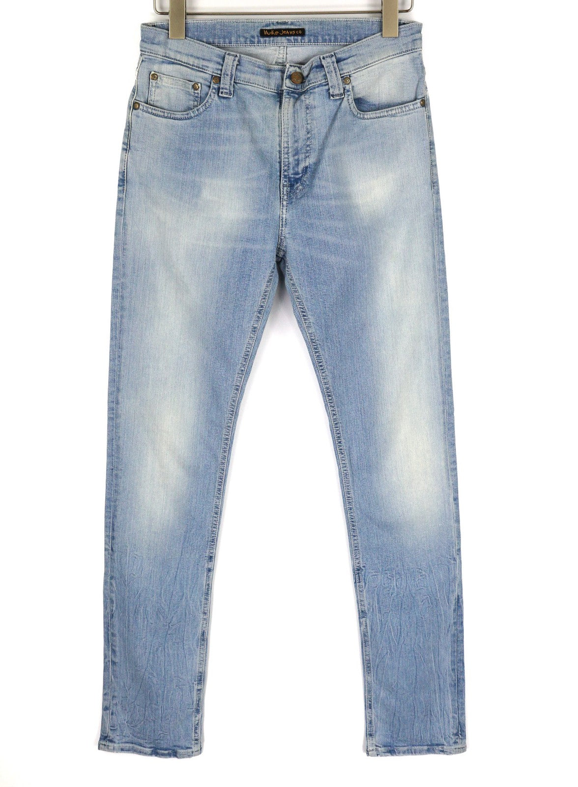 NUDIE High Kai Men Jeans W29/L32 Light Bleached Indigo Blue Washed Zip Fly Logo