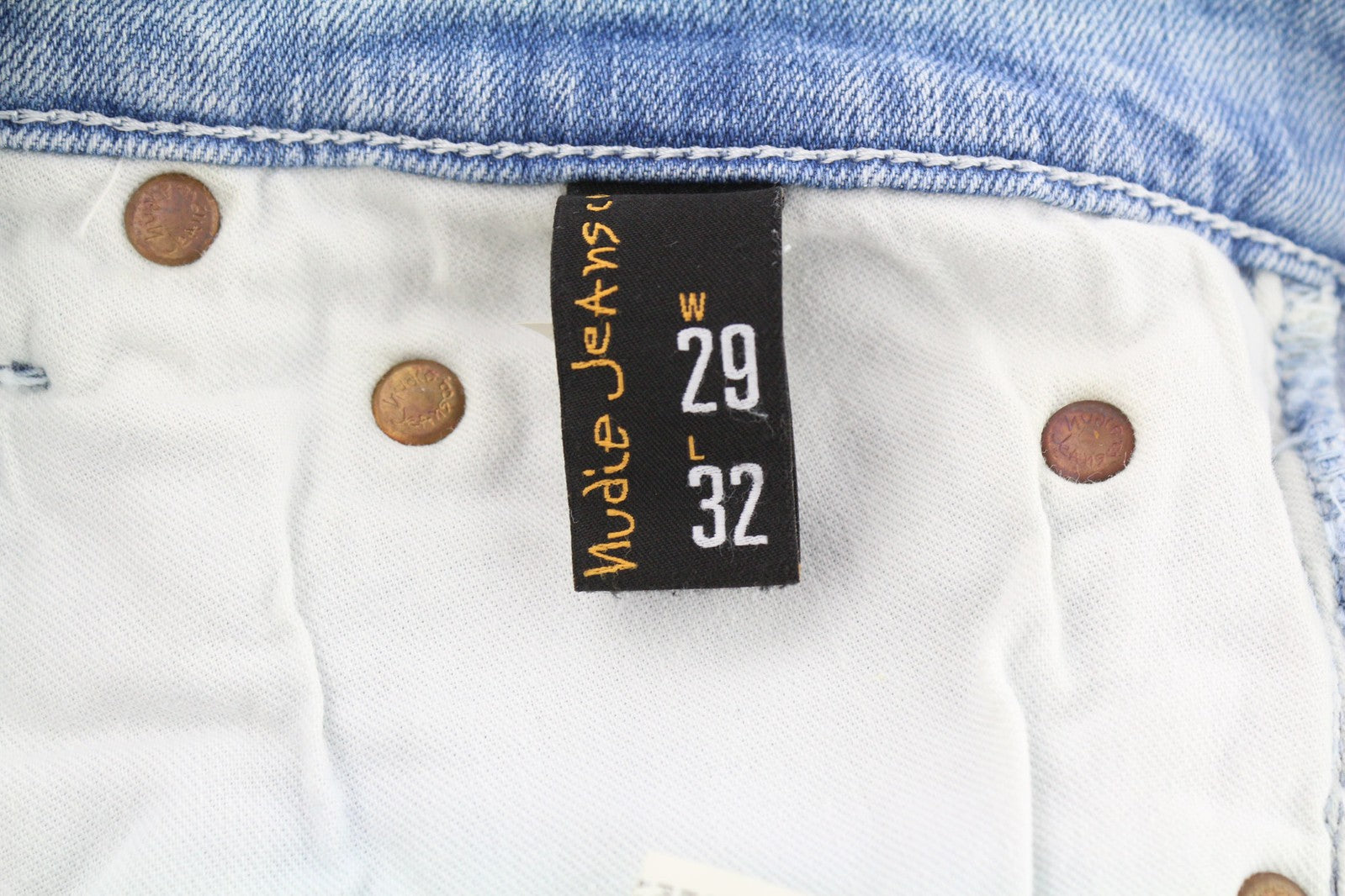 NUDIE High Kai Men Jeans W29/L32 Light Bleached Indigo Blue Washed Zip Fly Logo