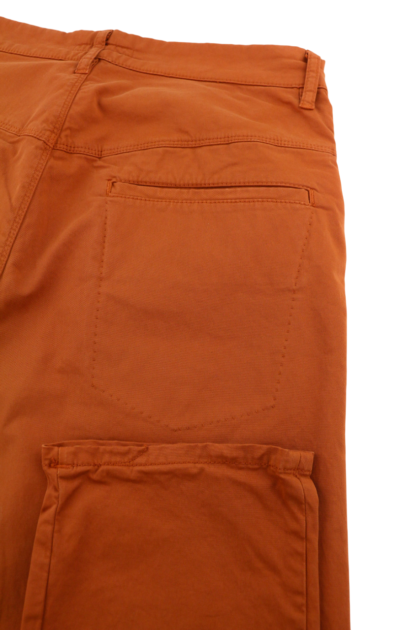 NUDIE Khaki Slim vyriškos kelnės W31/L32 ekologiškos šiltos oranžinės spalvos su užtrauktuku ir logotipu chino stiliaus 
