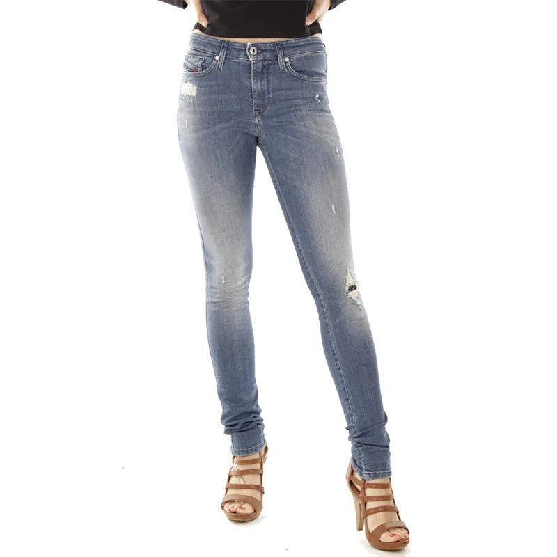 DIESEL Skinzee R4MU8 W25/L30 mėlyni aptempti džinsai moterims, ploni medvilniniai tamprūs džinsai