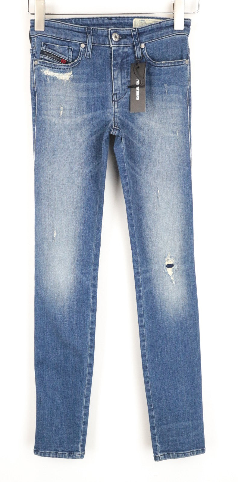 DIESEL Skinzee R4MU8 W25/L30 mėlyni aptempti džinsai moterims, ploni medvilniniai tamprūs džinsai
