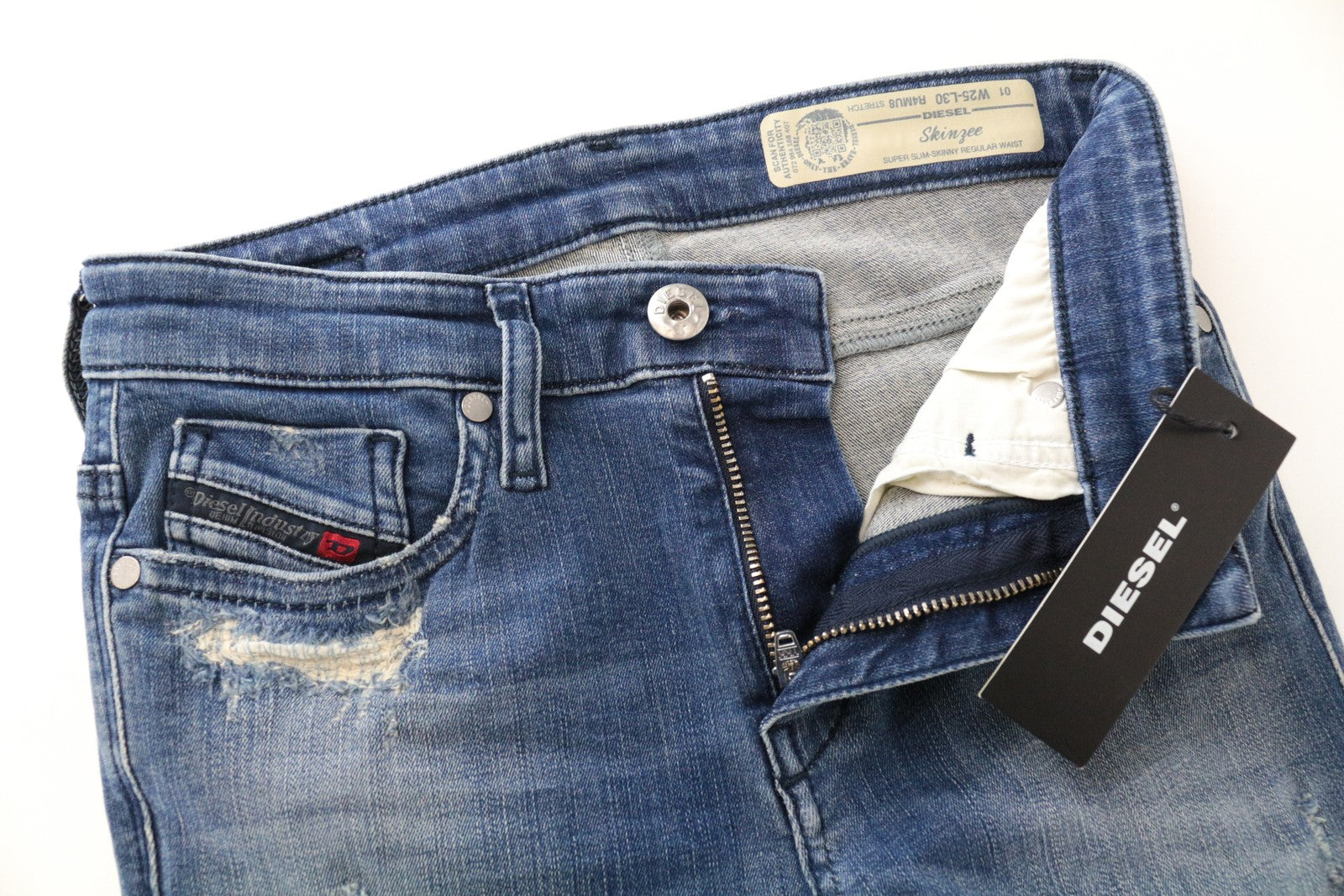 DIESEL Skinzee R4MU8 W25/L30 mėlyni aptempti džinsai moterims, ploni medvilniniai tamprūs džinsai