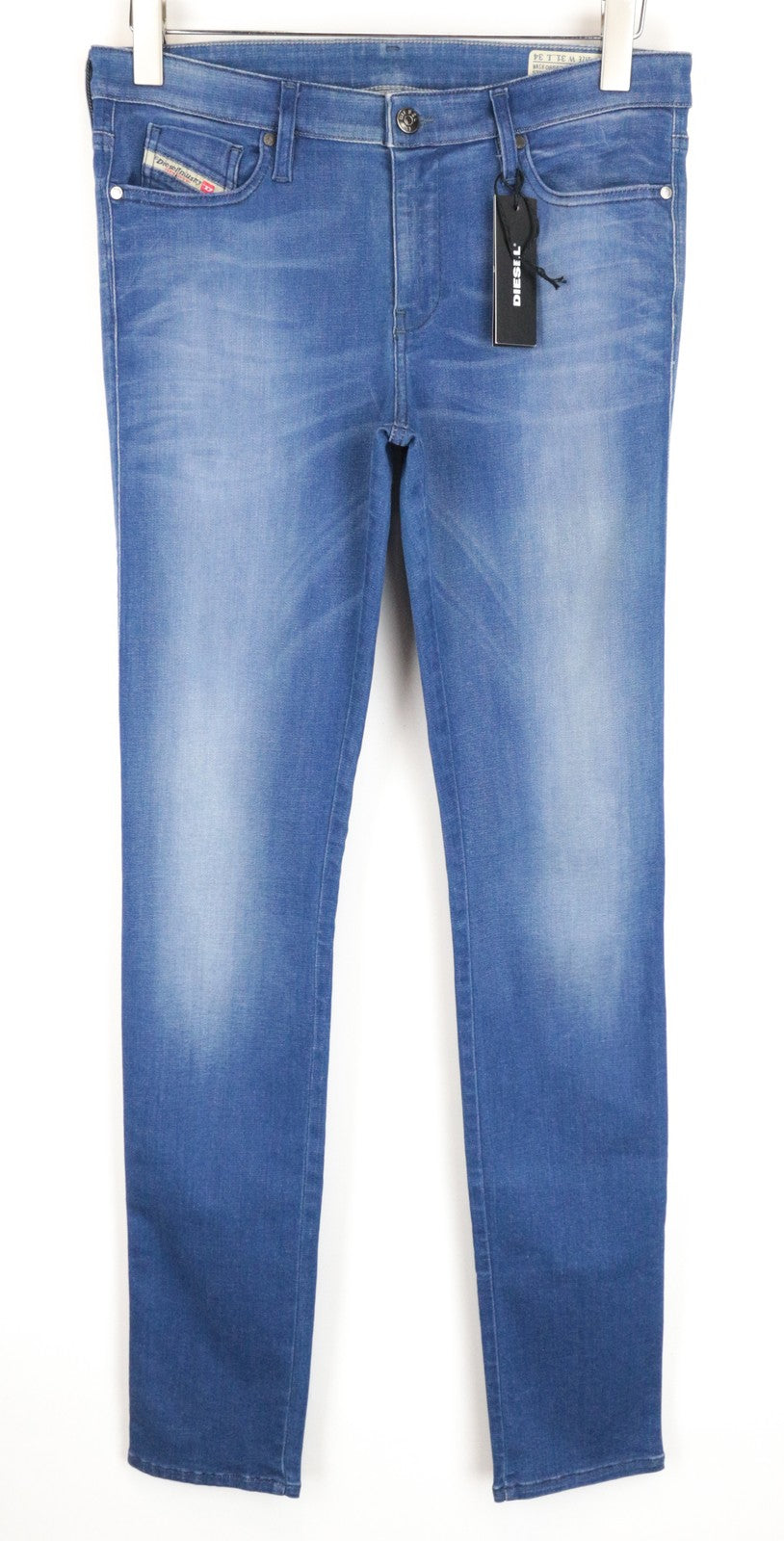 DIESEL Skinzee 0855S W31/L34 mėlyni aptempti medvilniniai ploni kirpimo džinsai skalbimui 