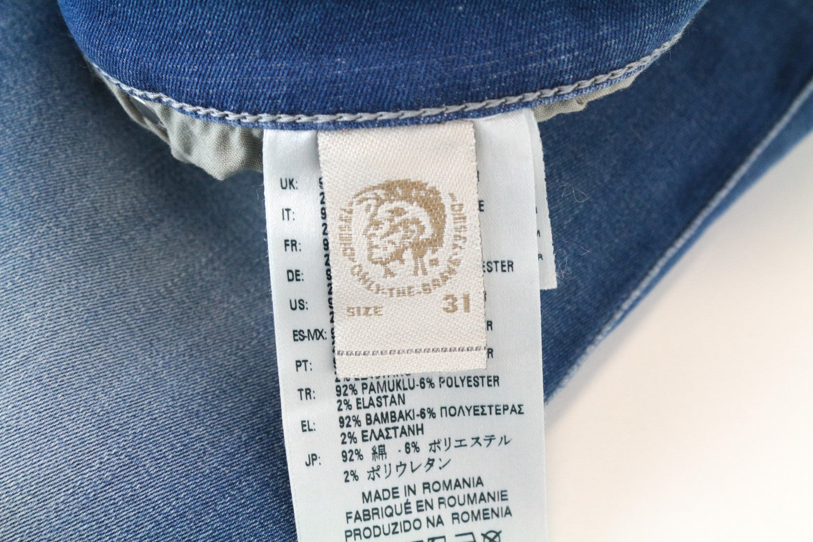 DIESEL Skinzee 0855S W31/L34 mėlyni aptempti medvilniniai ploni kirpimo džinsai skalbimui 