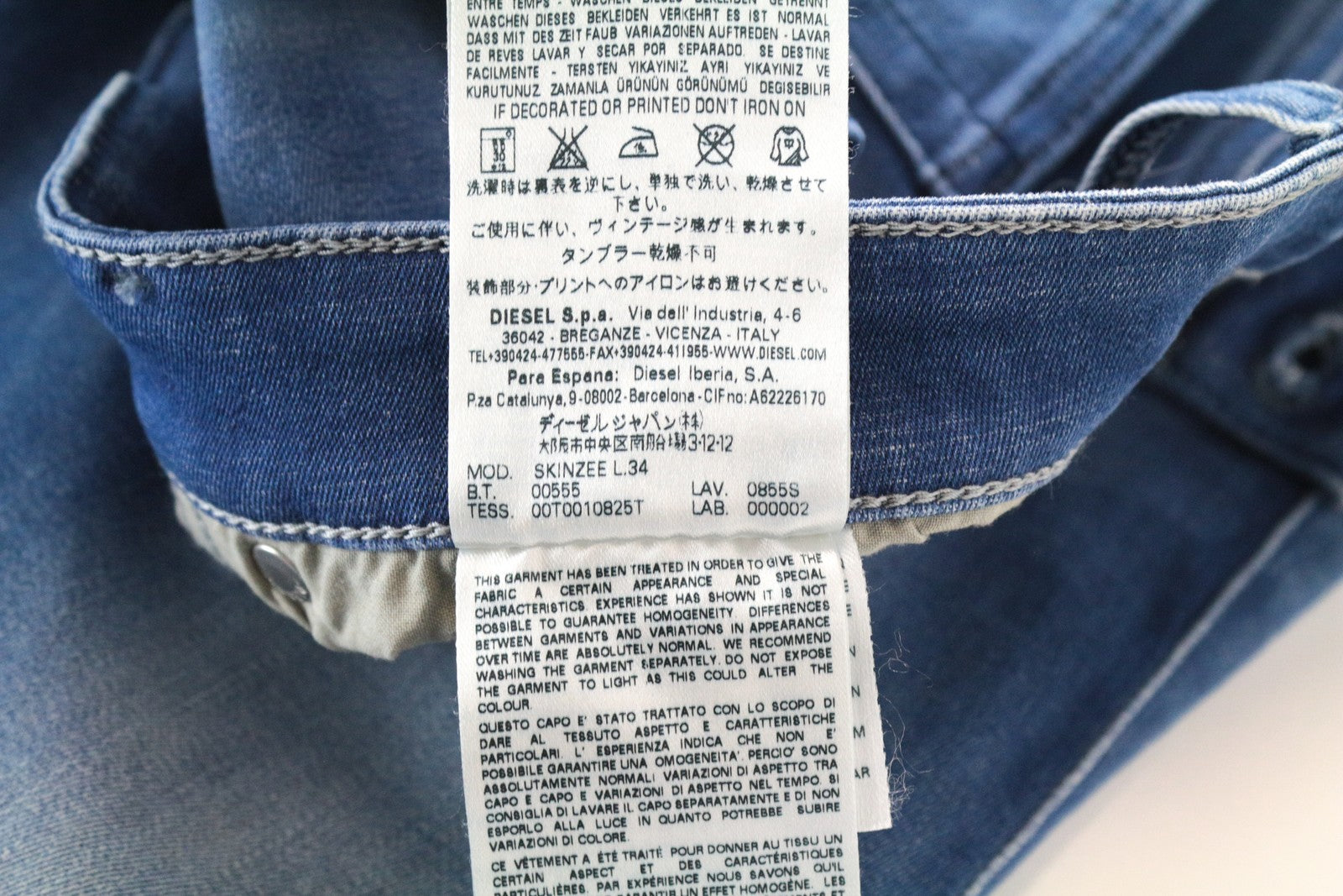 DIESEL Skinzee 0855S W31/L34 mėlyni aptempti medvilniniai ploni kirpimo džinsai skalbimui 