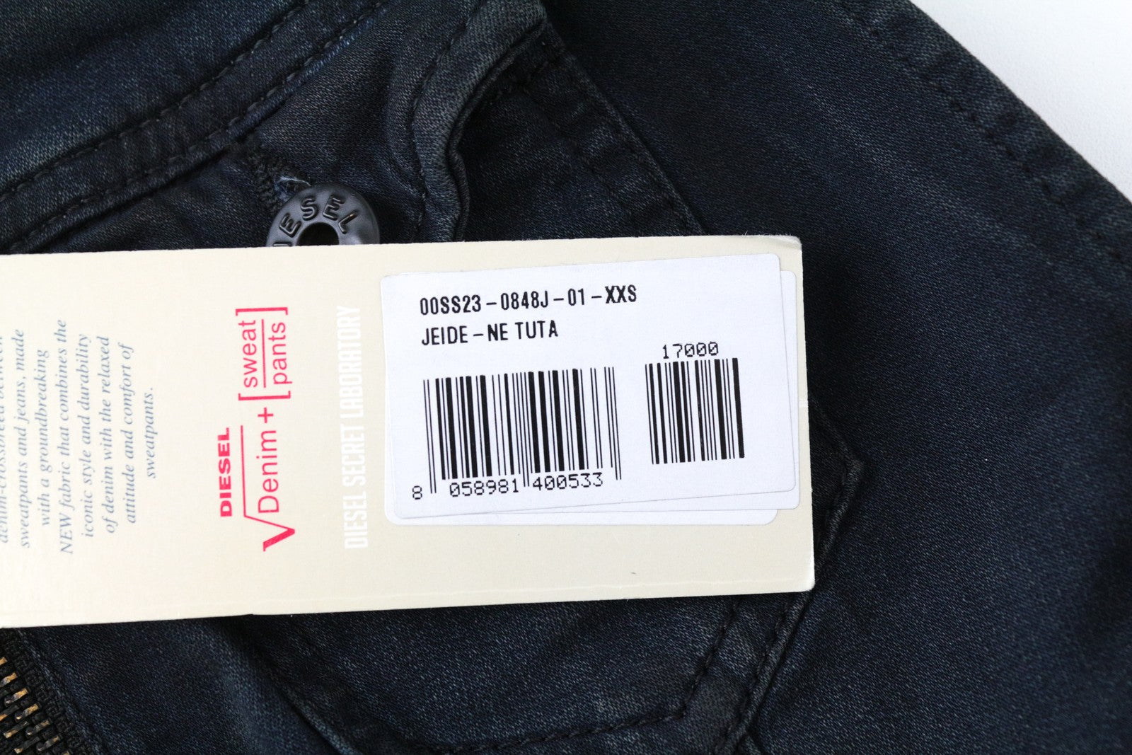 DIESEL Jeide-NE 0848J 2XS Jogg Skinny Fit Tamsiai mėlynas moteriškas kombinezonas su gobtuvu 