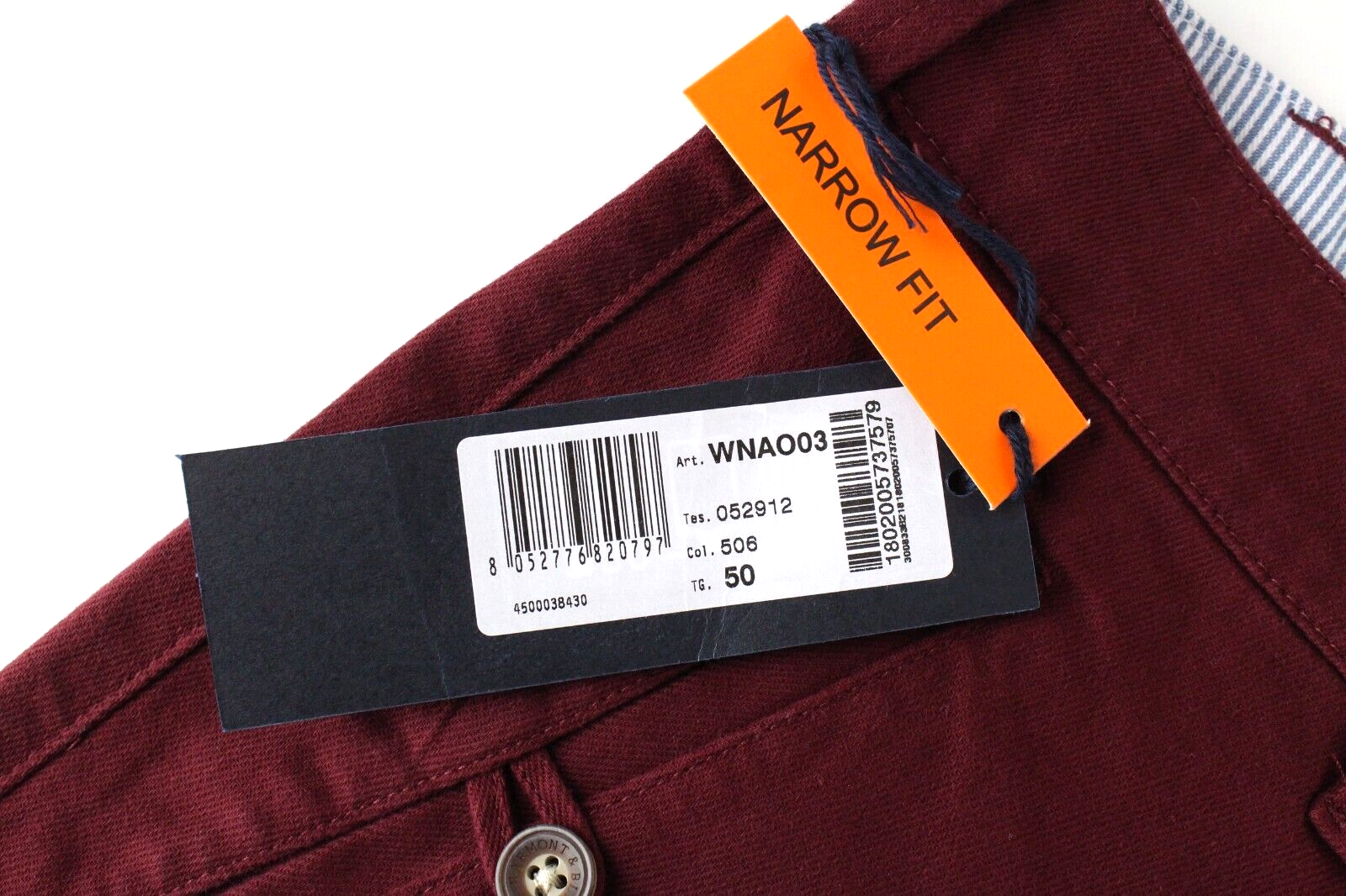 Harmont & Blaine Mens Trousers 50 Red Cotton Stretch Narrow  Side Pockets