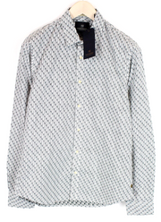 Scotch & Soda Mens Shirt M Grey Palm Print Long Sleeve  Cotton