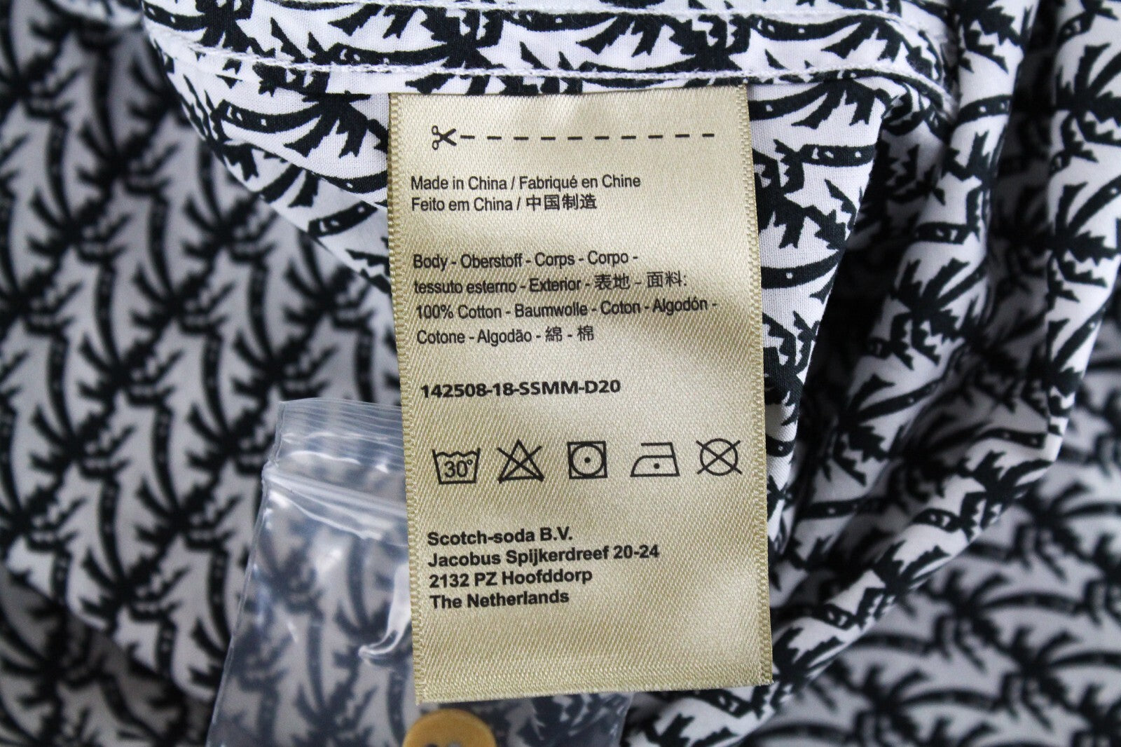 Scotch & Soda Mens Shirt M Grey Palm Print Long Sleeve  Cotton